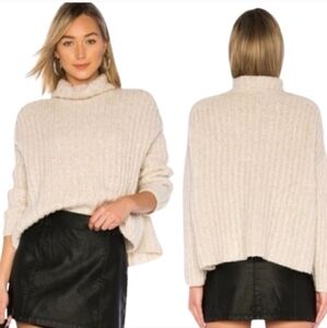 Free People FP One Cream Fuzzy Cowl Neck Sweater